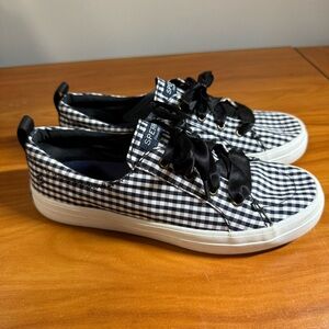 Sperry Crest Vibe Gingham Fashion Sneaker Black White Ribbon Spring Summer W7.5